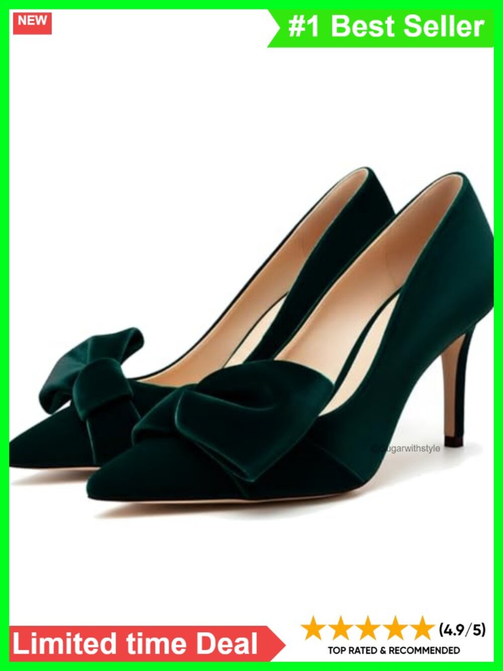 Women's Bow Heels Pointed Toe Pumps 3.3" Stiletto Slip On Wedding Shoes